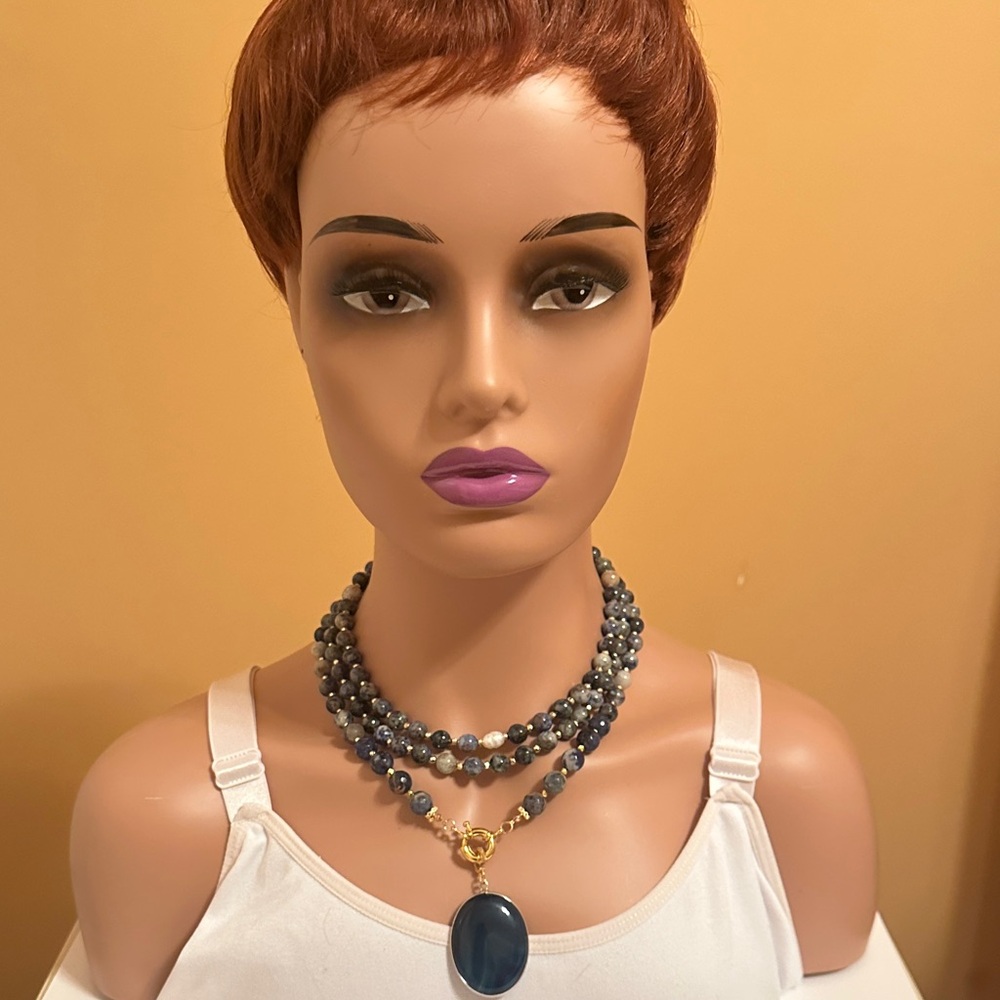 Green Beaded Statement Necklace with Gold Accents